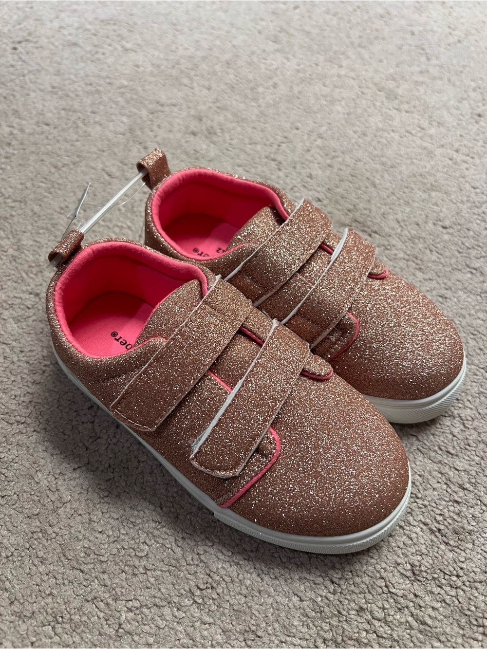 NWT Gerber Girls Size 12 Glitter Velcro Sneaker Rose Gold Pink